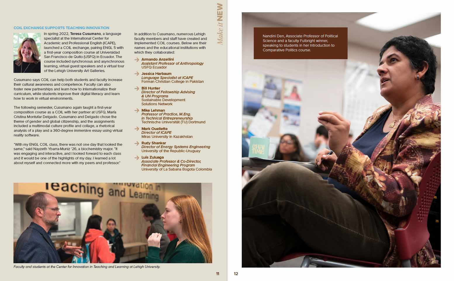 Sample pages from the 2023 Annual Report of Lehigh University's Office of International Affairs