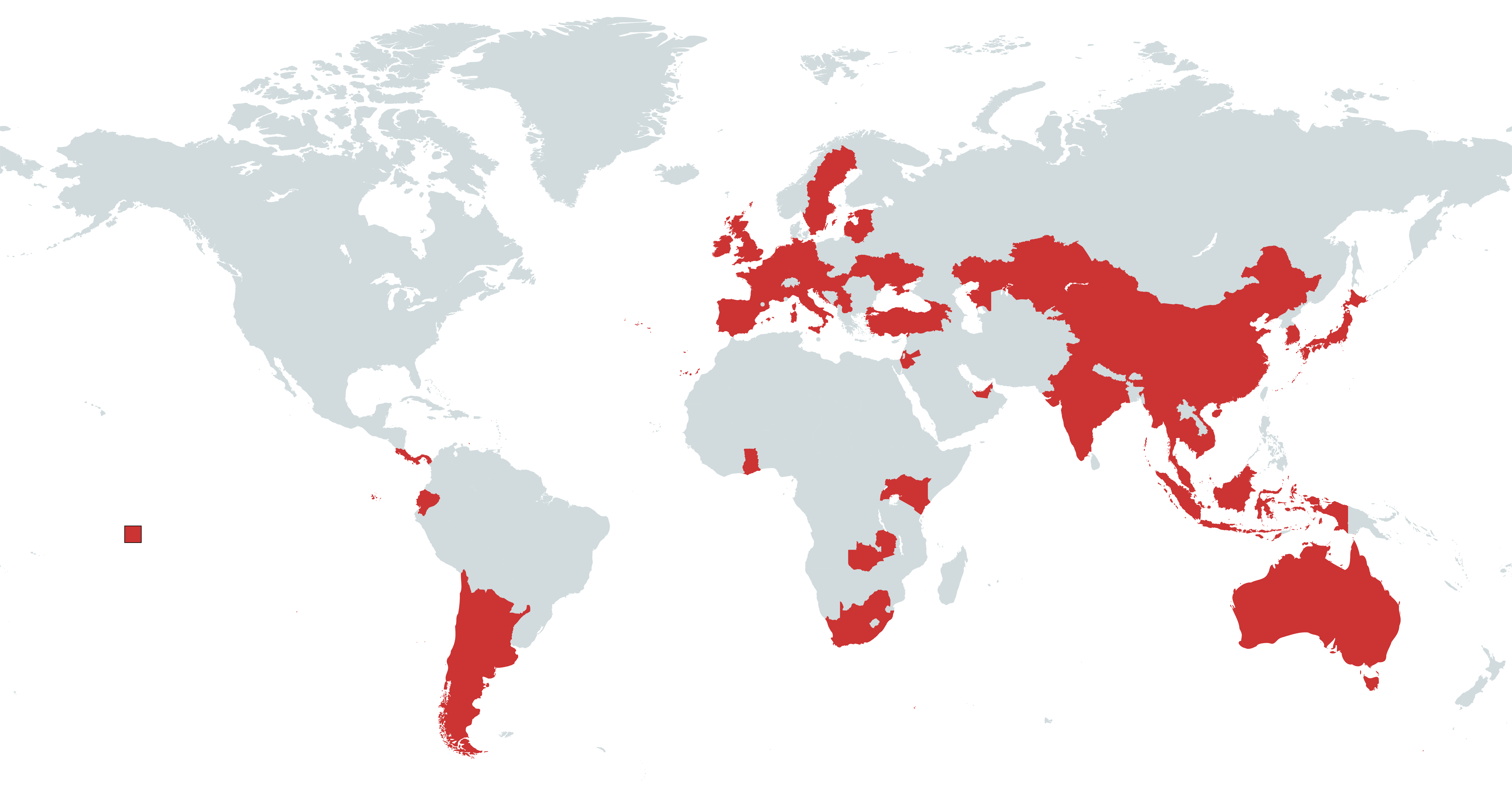 Map of the 50 countries around the world where Iacocca interns have lived and worked