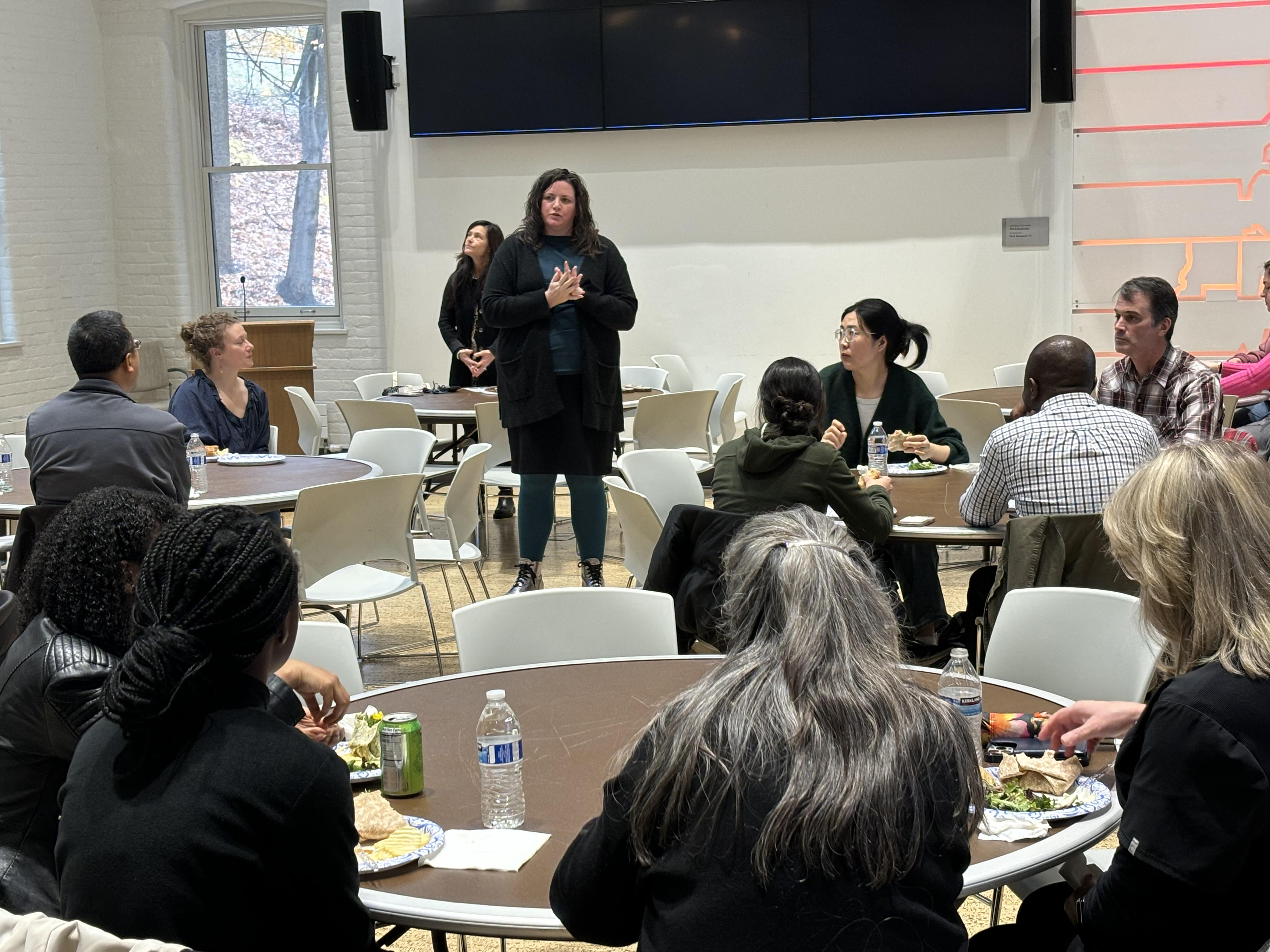 A woman speaking to a crowd at Lehigh University