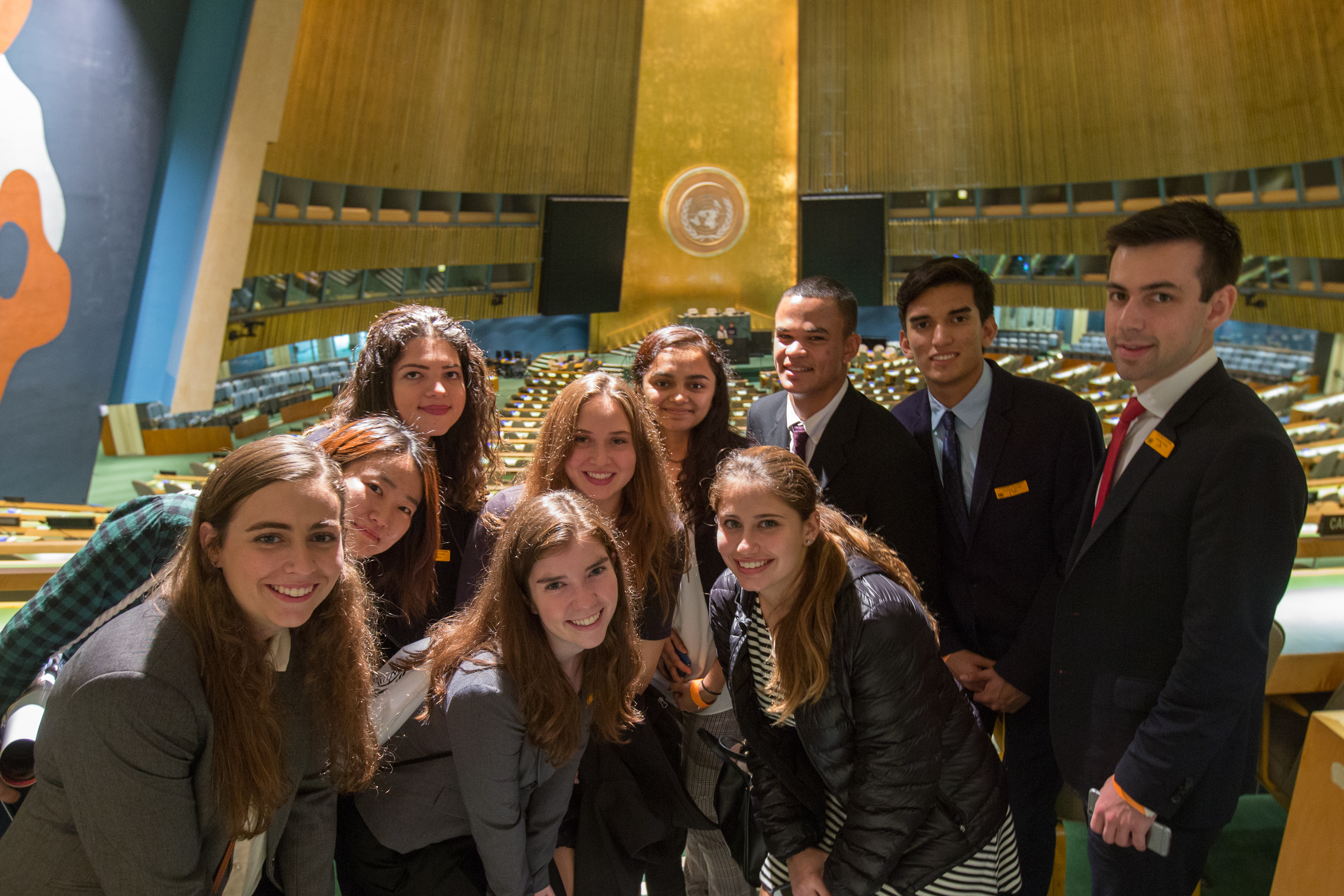 Several students in the United Nations headquarters in New York City