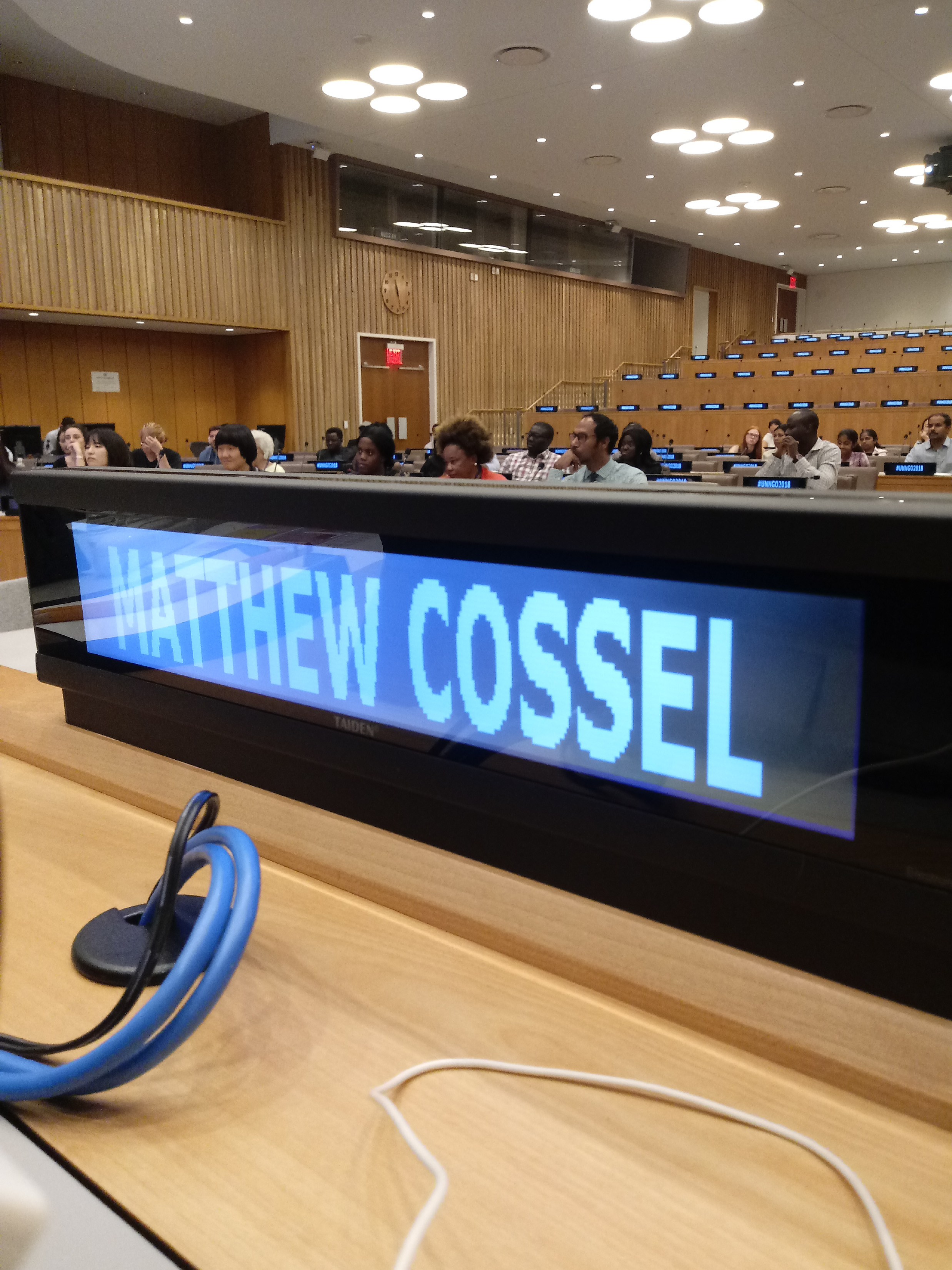 Matthew Cossels nameplate at the United Nations
