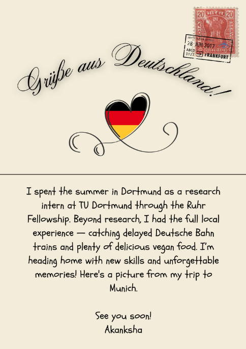 A postcard by a student describing her time in Germany