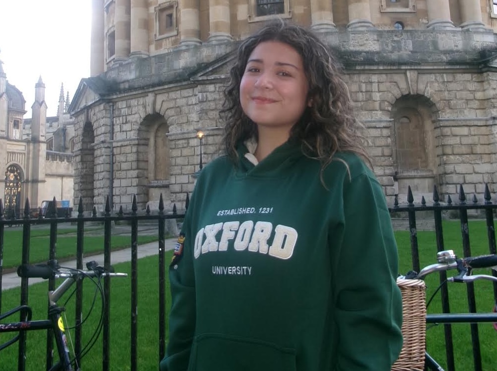 Ana Sofia Mendoza in an Oxford sweatshirt