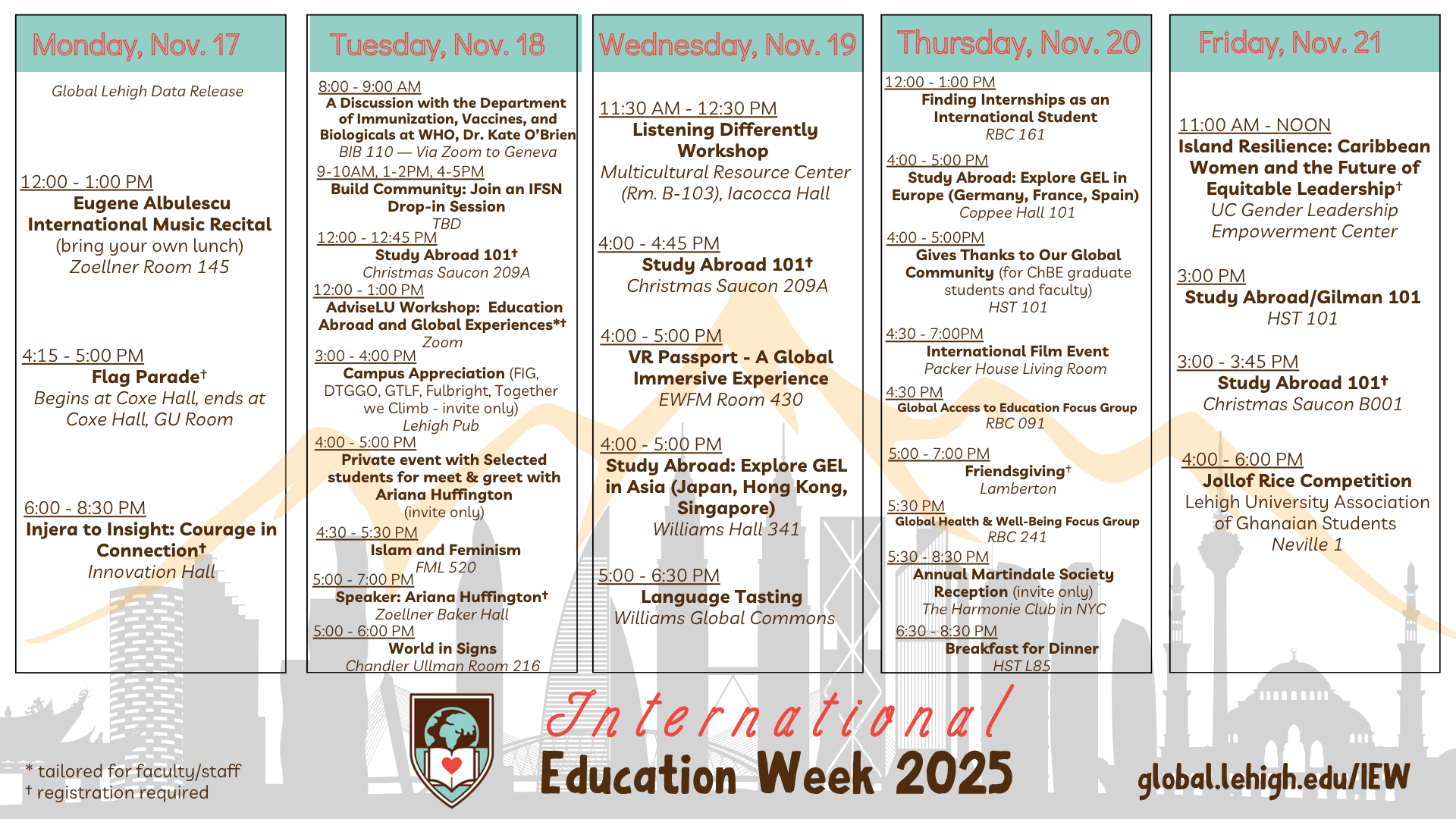 A calendar with IEW events