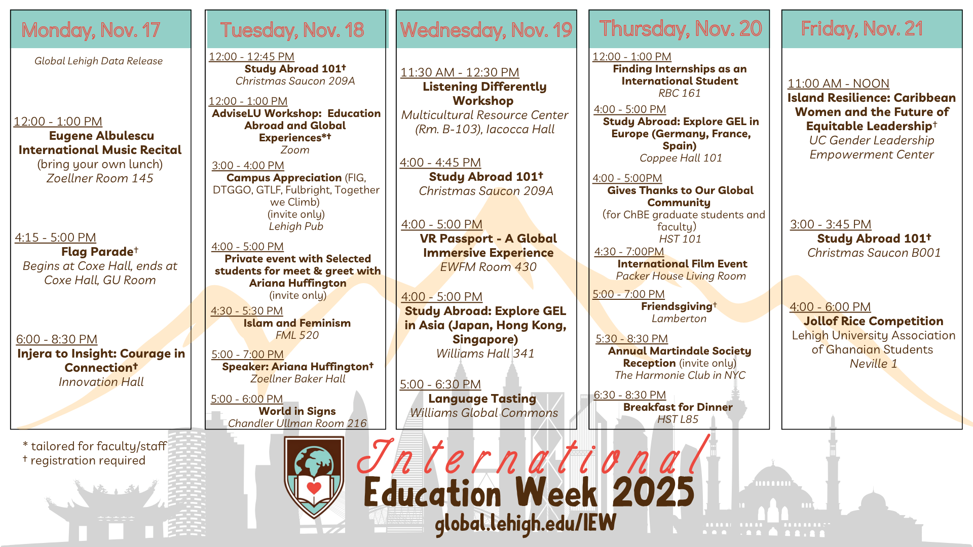 A calendar showing IEW events