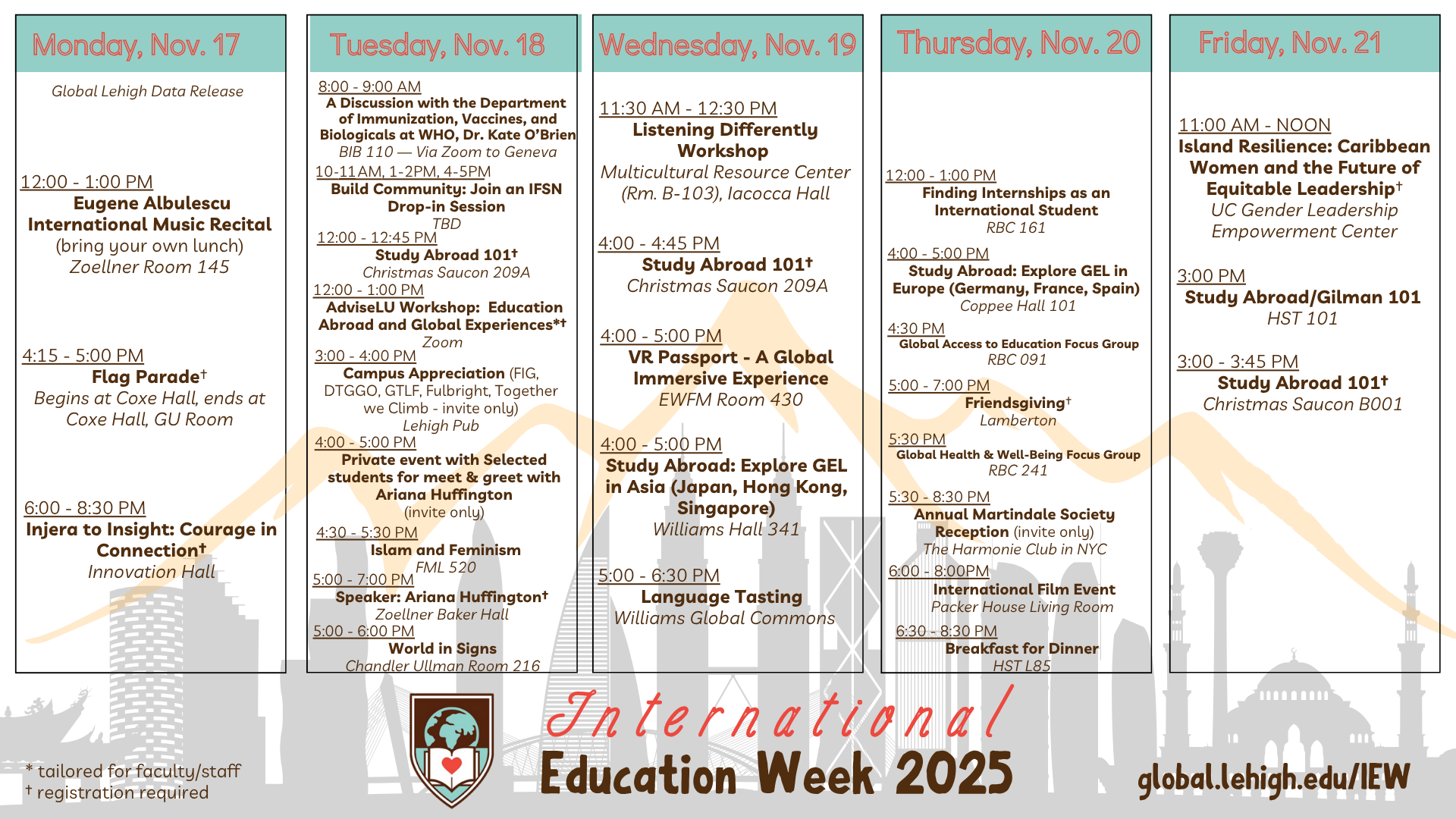 A calendar with IEW events