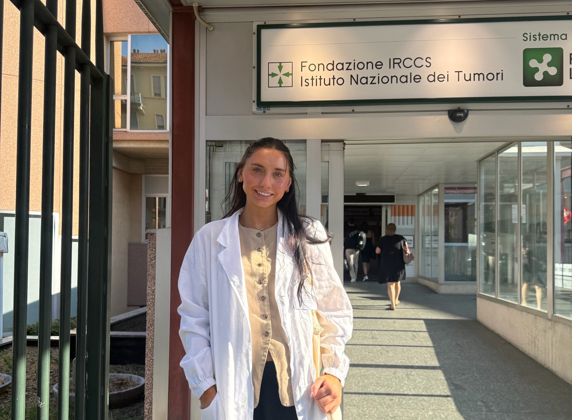 A college student in a Milan hospital hallway