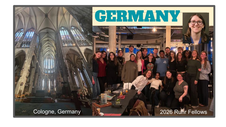 A postcard graphic showing college students in Germany