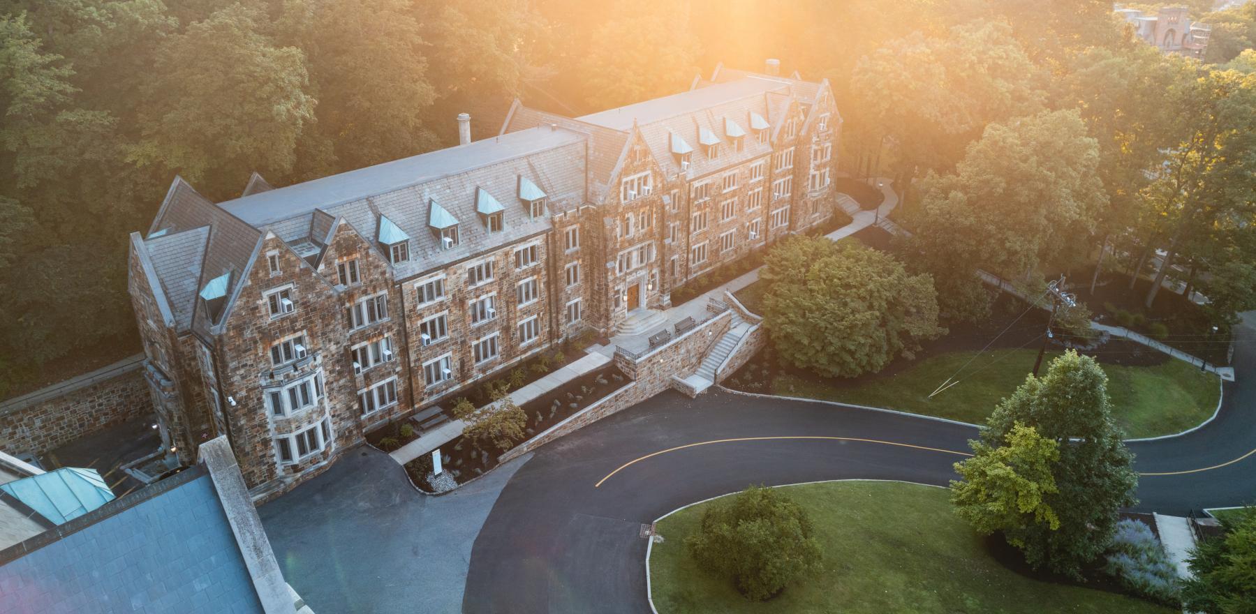 A drone photo of Lehigh Universitys mountaintop campus