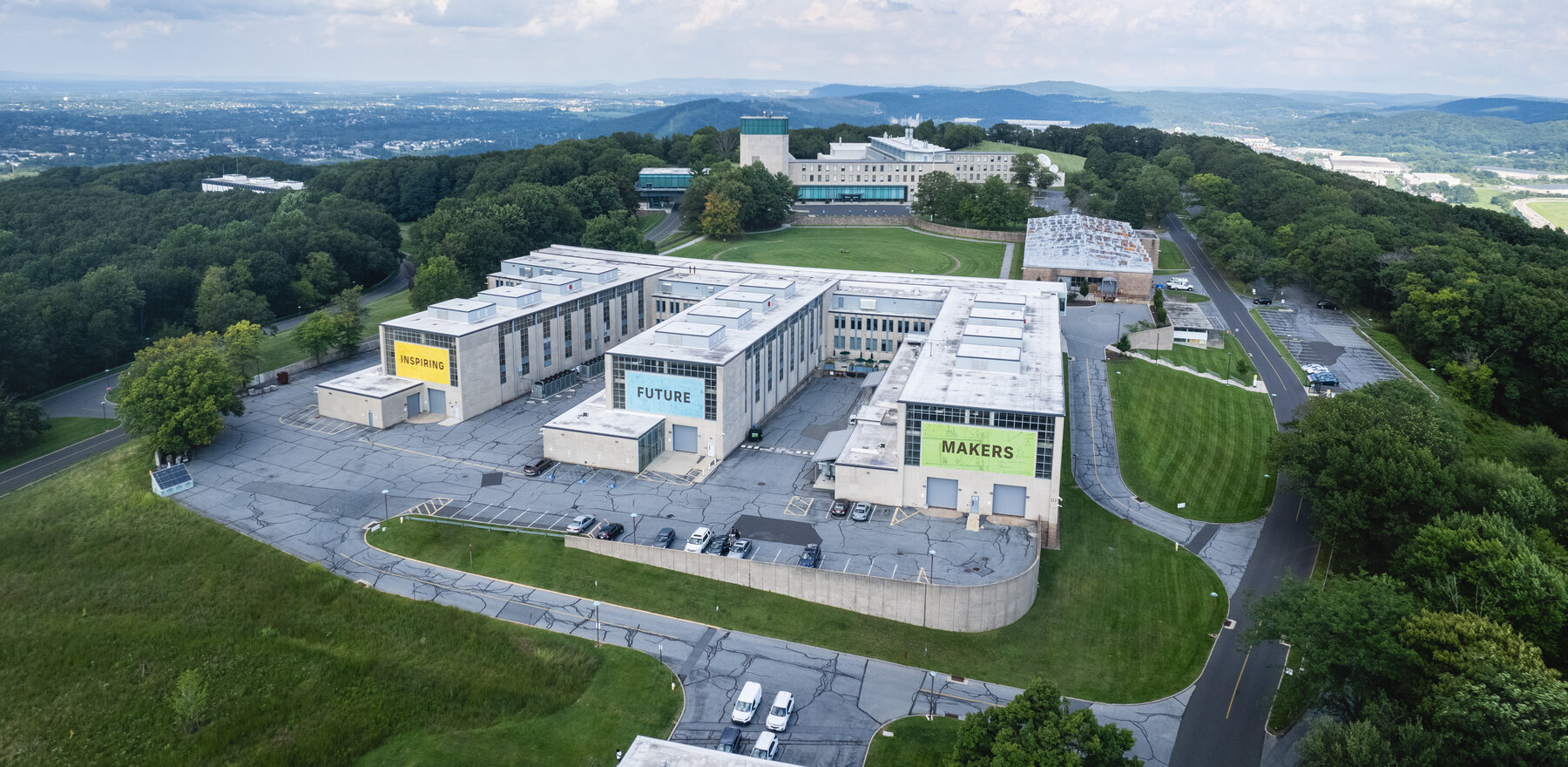 An aerial shot of the Mountaintop Campus at Lehigh University
