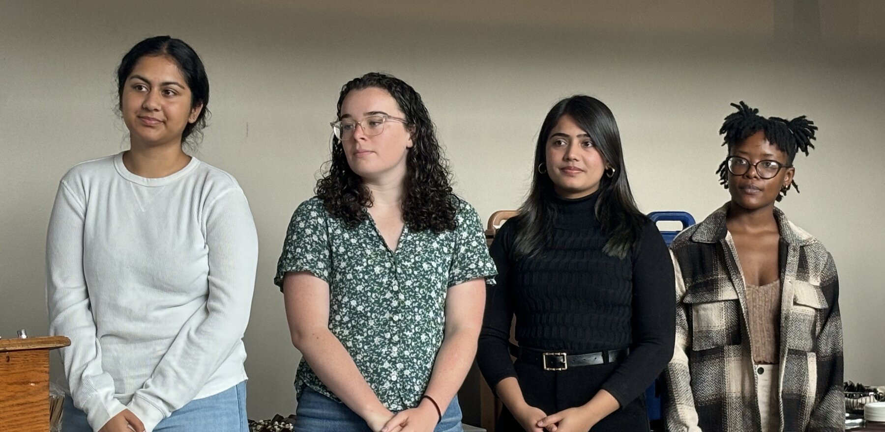 Four Lehigh University students standing in a row