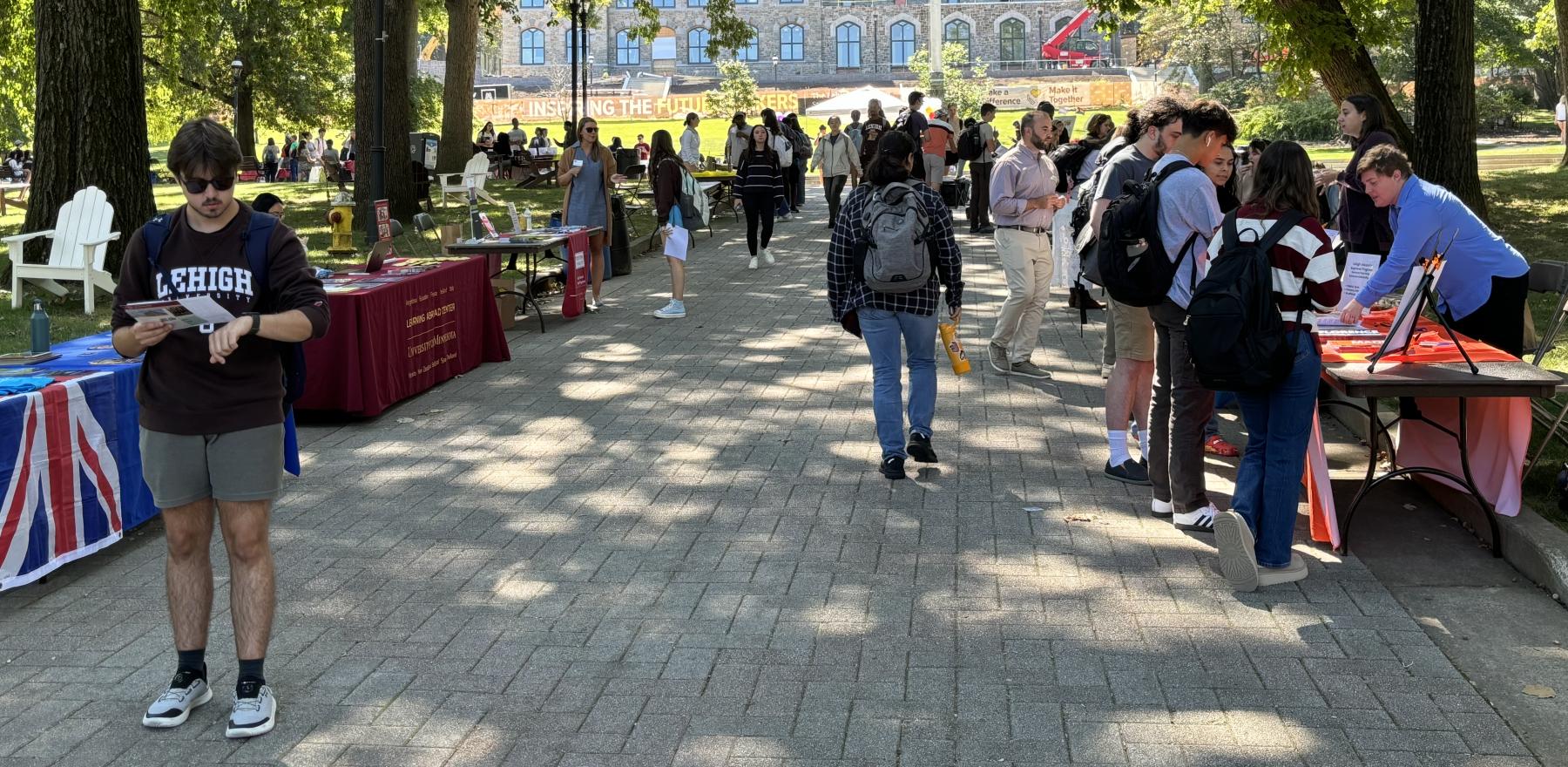 Students at an outside fair at Lehigh University