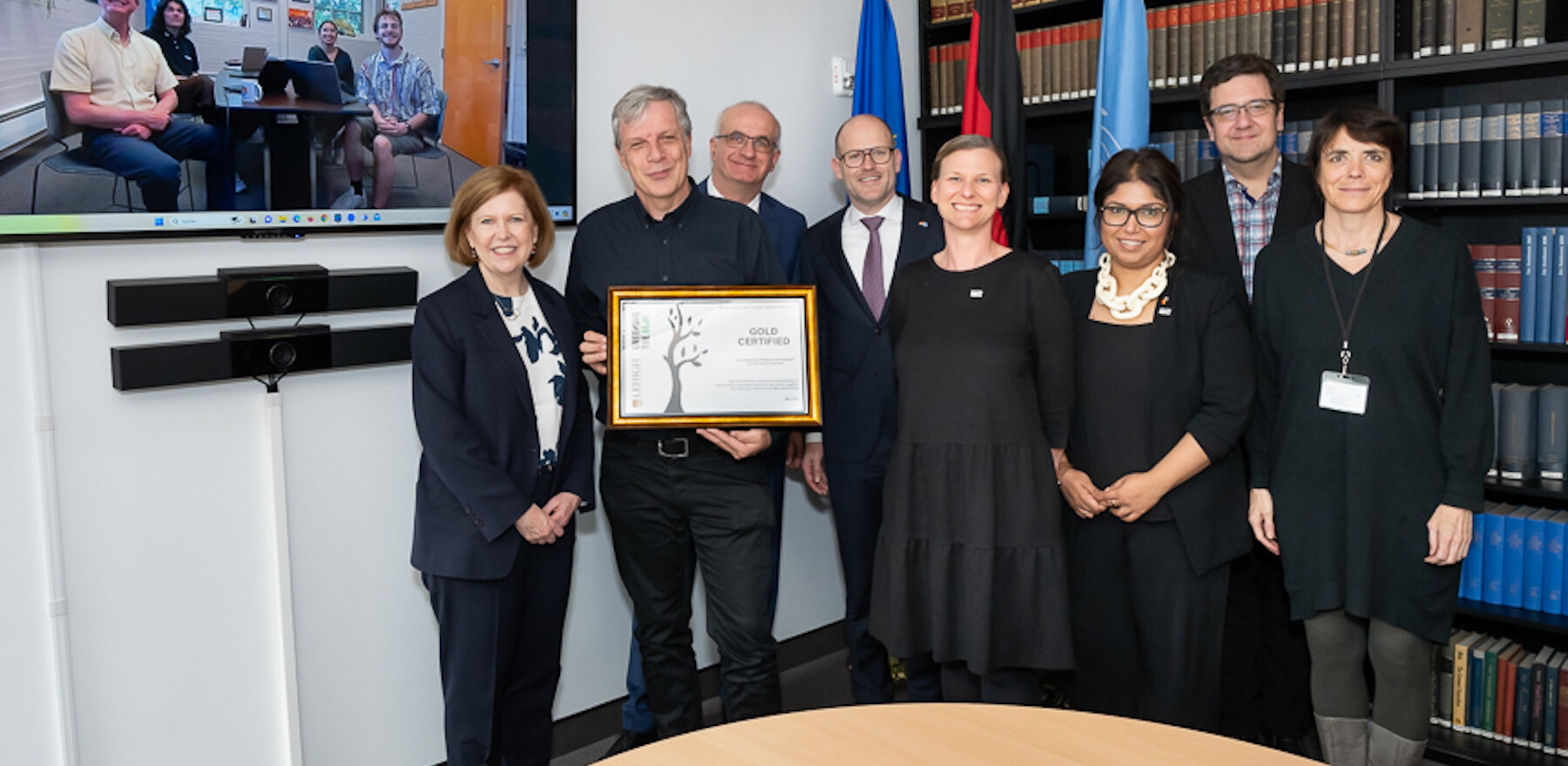 A delegation receiving a certification at the German Mission of the United Nations