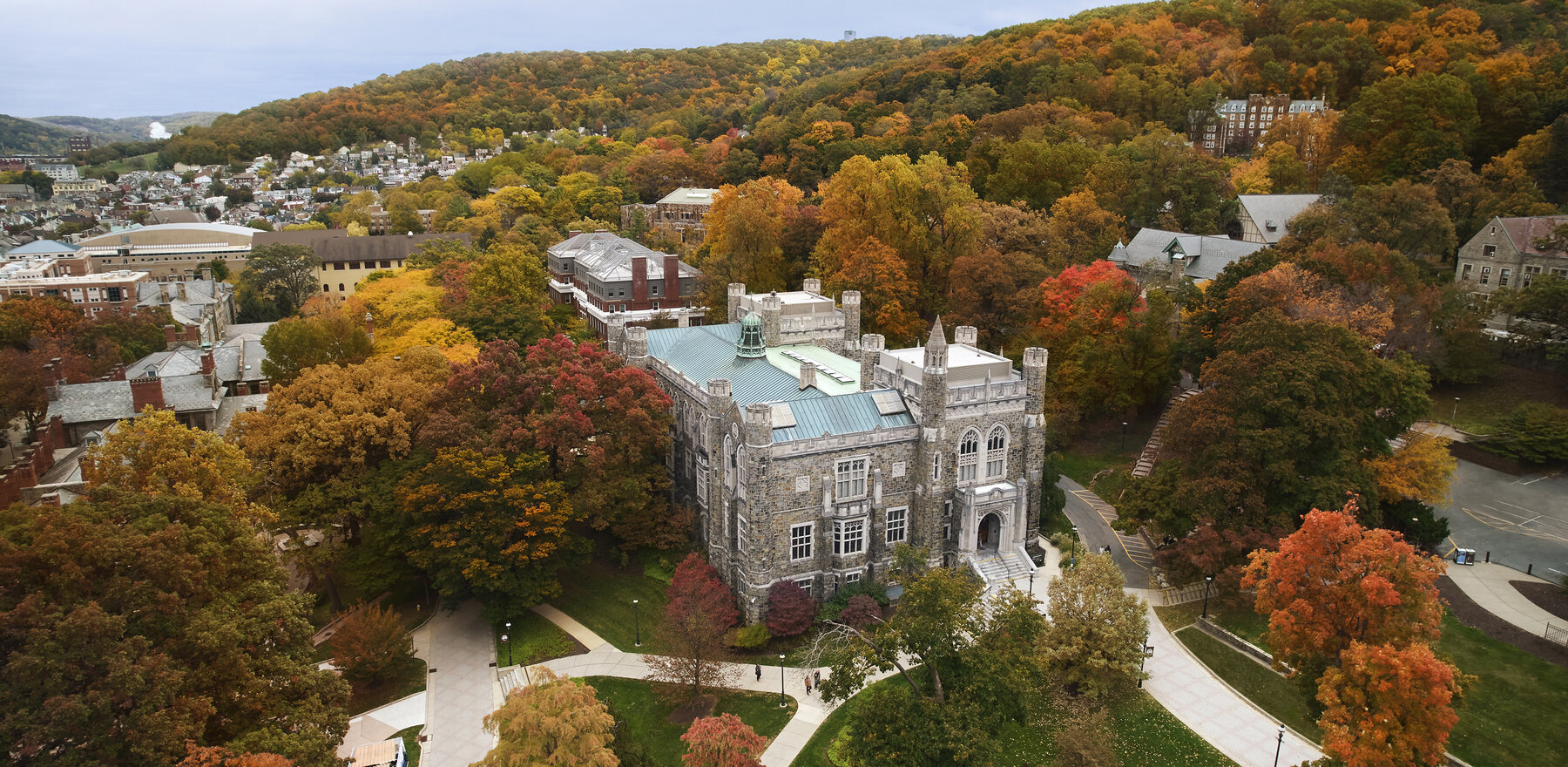 An aerial shot of Lehigh University