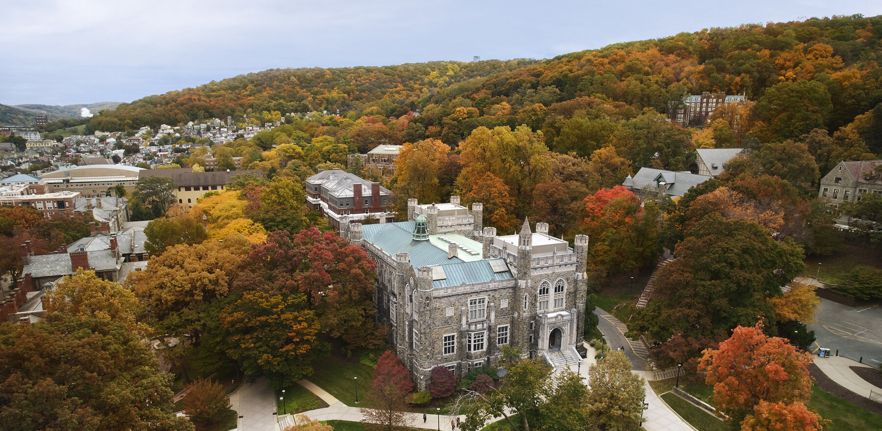 An overhead photo of the Lehigh University campus
