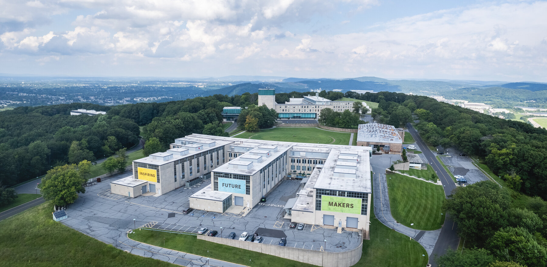 An overhead photo of the Lehigh University Mountaintop campus