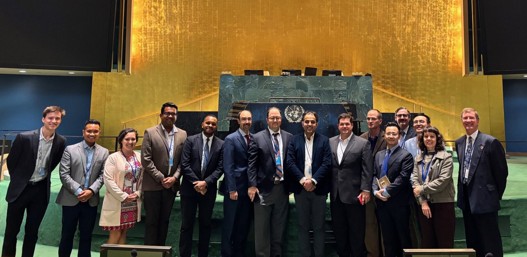 A group of people at the United Nations headquarters in New York City