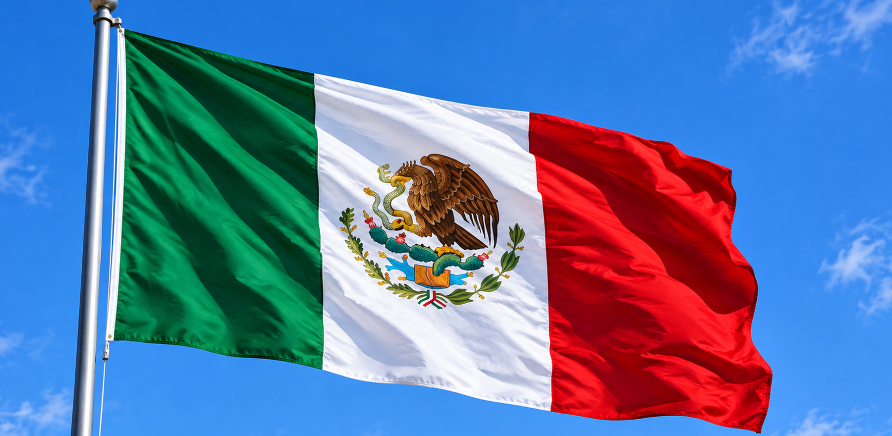 Flag of Mexico with blue sky background