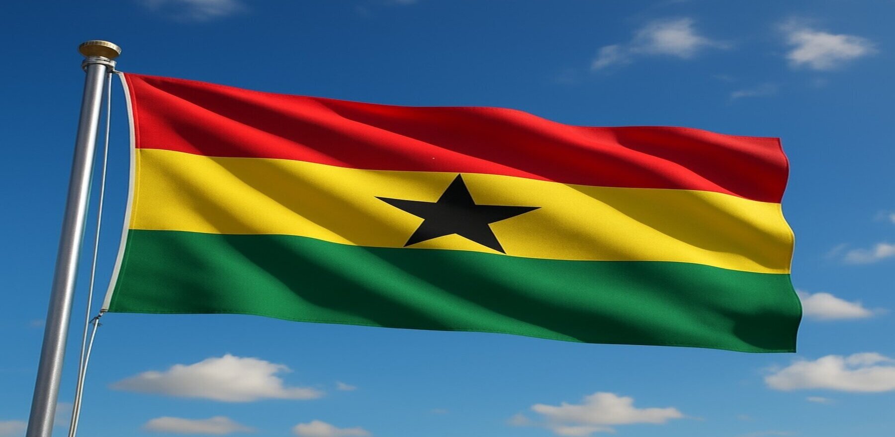Ghana flag waving in blue sky