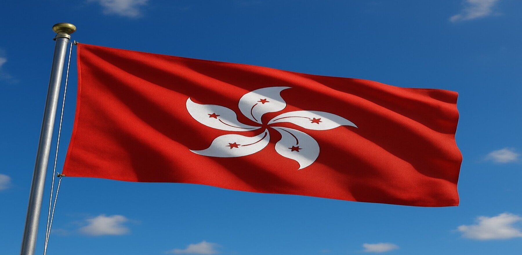 Hong Kong Flag waving in blue sky