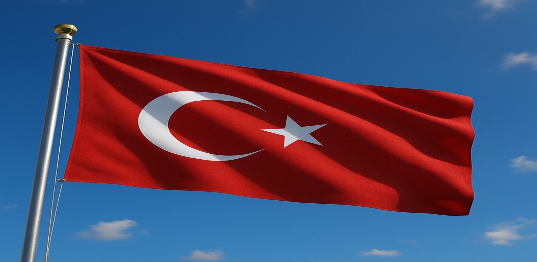 Flag of Turkey waving in blue sky