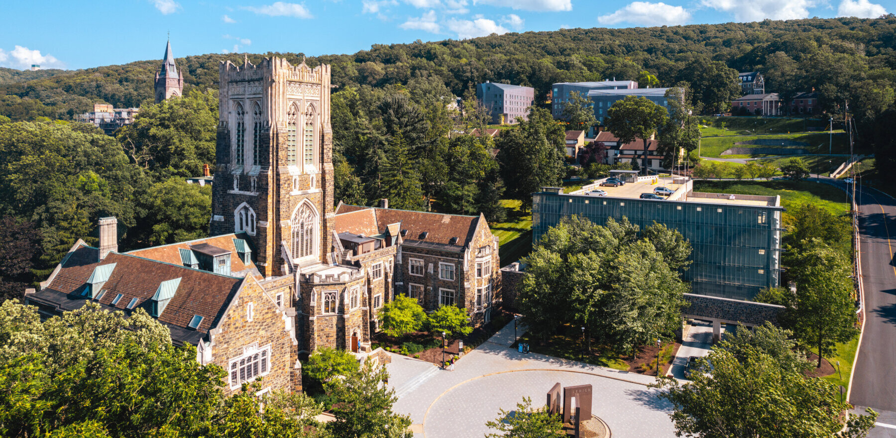An overhead photo of the Lehigh University campus