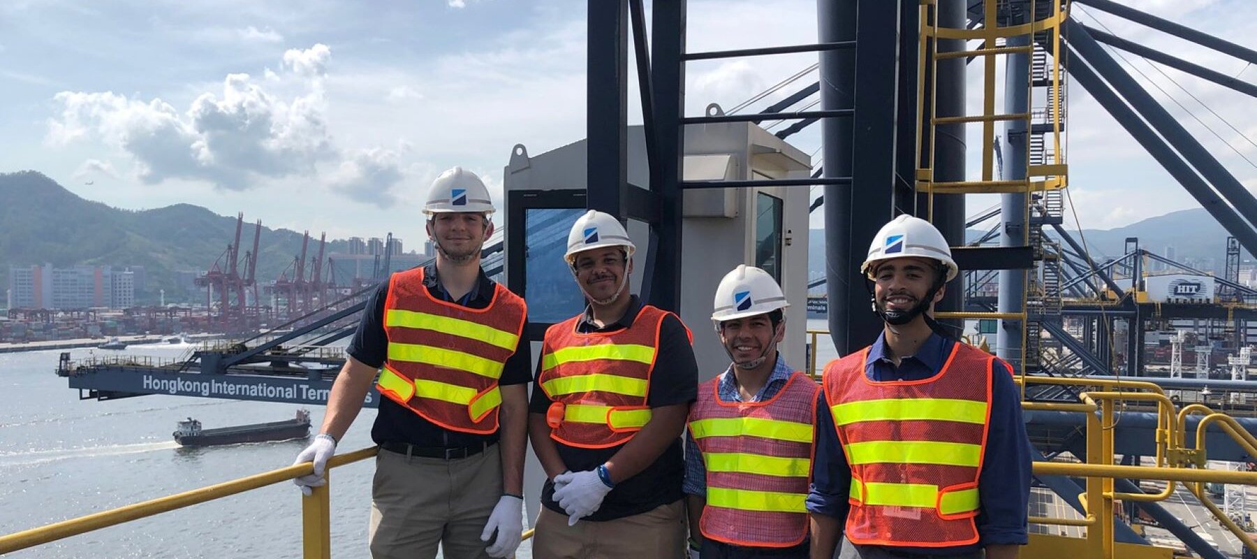 Students interning at Hutchinson Port Holdings in Hong Kong visit the port