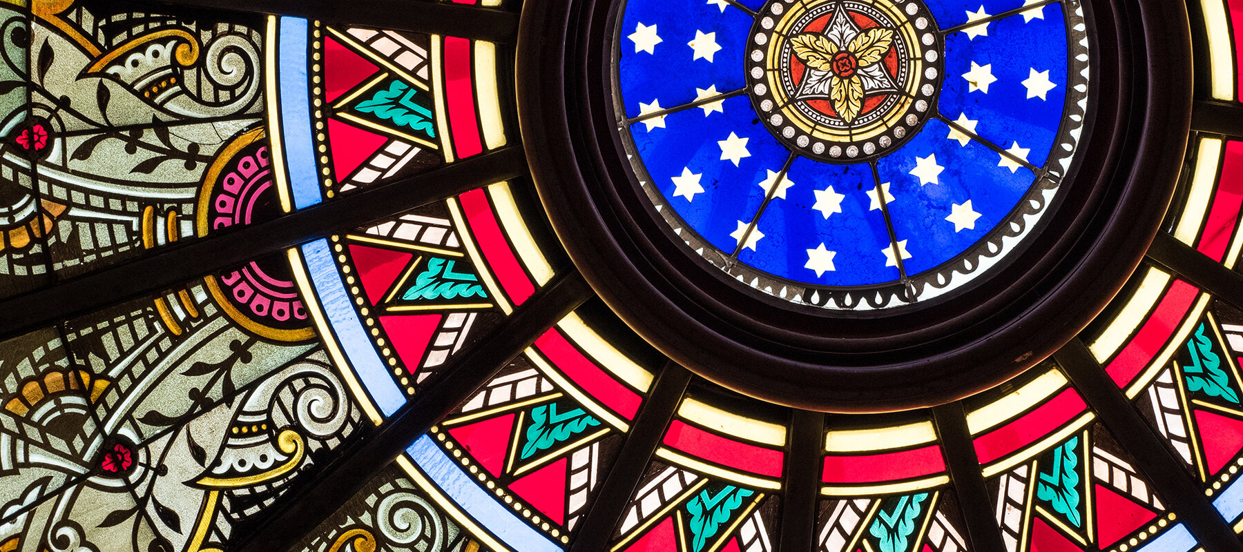 The stained glass rotunda in Lehigh’s Linderman Library