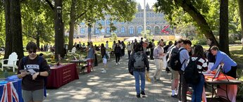 Students at an outside fair at Lehigh University