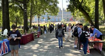 Students at an outside fair at Lehigh University