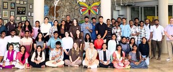 Several students gathered for a photo