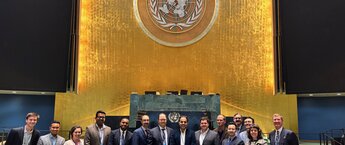A group of people at the United Nations headquarters in New York City