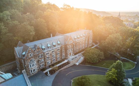 A drone photo of Lehigh University campus