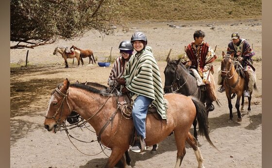 Two young people sitting on a horse