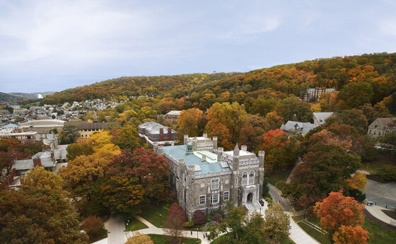 An overhead photo of the Lehigh University campus