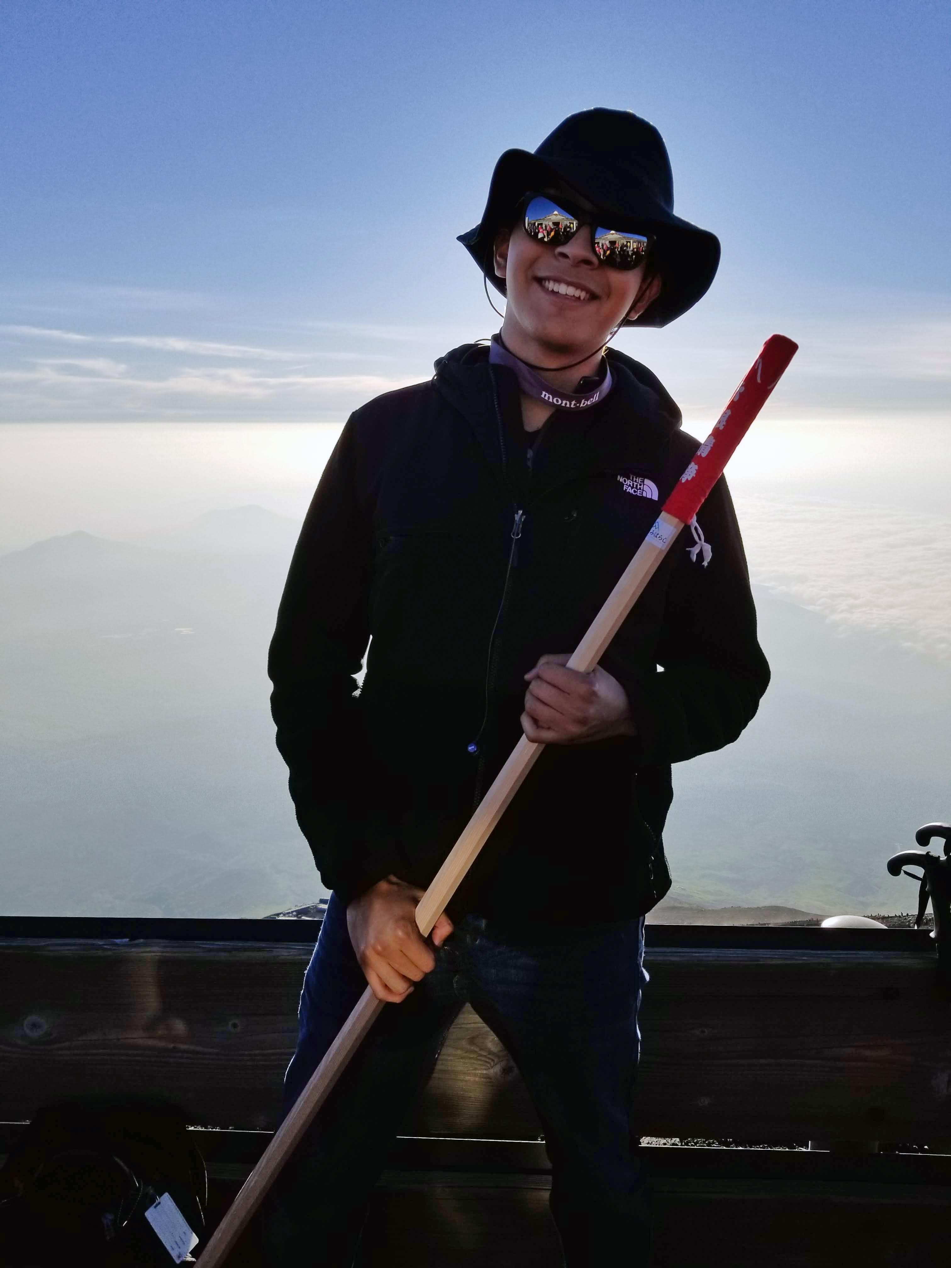 Alexandro Pozos ’20at the summit of Mt. Fuji