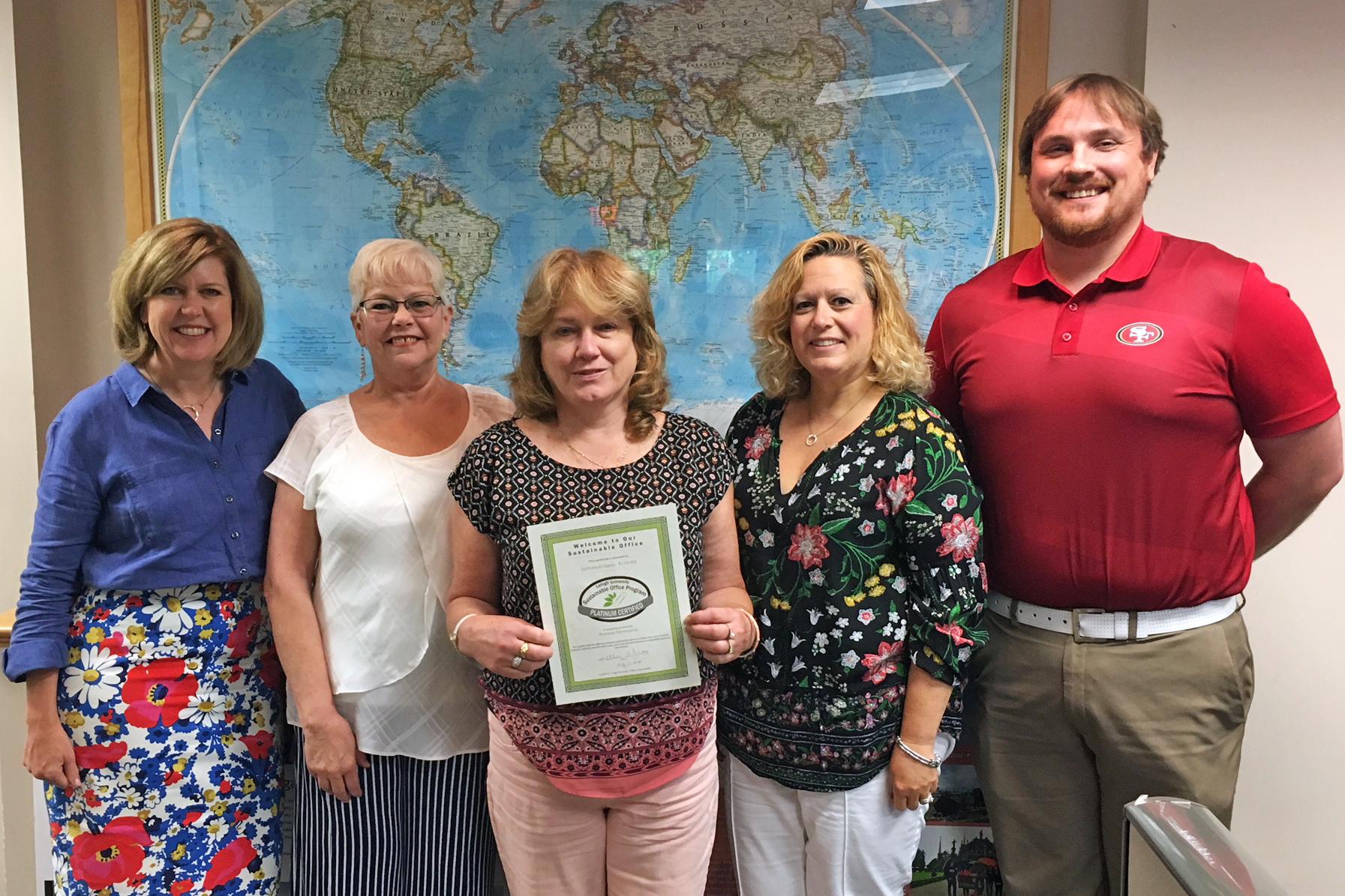 Office of International Affairs staff with their sustainability certificate